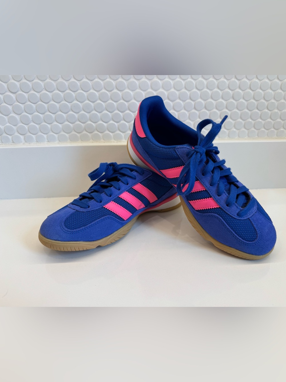 adidas Women's Gazelle Royal Blue Sneakers with Pink Stripes M5.5/W7